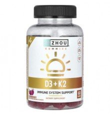 Zhou Nutrition, D3 + K2 Gummies, Strawberry, 60 Gummies