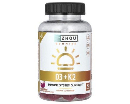 Zhou Nutrition, D3 + K2 Gummies, Strawberry, 60 Gummies