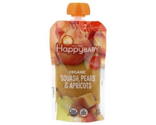 Happy Family Organics, Happy Baby®, 6 + Months, Squash, Pears & Apricots, 4 oz (113 g)