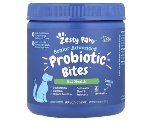 Zesty Paws, Senior Advanced Probiotic Bites™, For Dogs, Senior, Chicken, 90 Soft Chews, 11.1 oz (315 g)