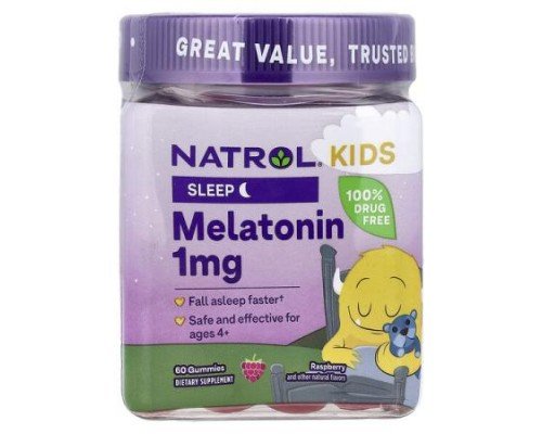 Natrol, Kids, Melatonin Gummies, Ages 4+, Raspberry, 1 mg, 60 Gummies