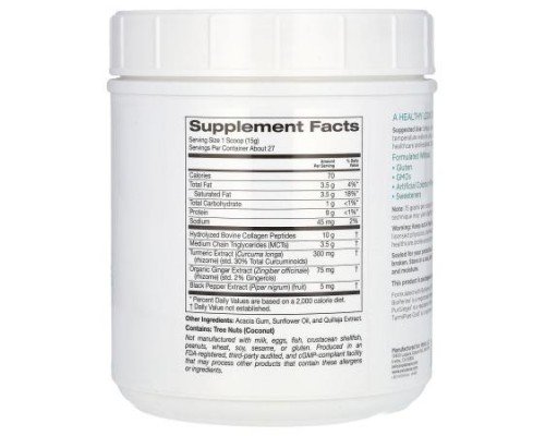 Solumeve, Hydrolyzed Collagen Peptides with Turmeric, MCT, and Ginger, 14.1 oz (400 g)