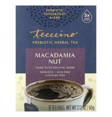Teeccino, Prebiotic Herbal Tea, Macadamia Nut, Caffeine Free, 10 Tea Bags, 2.12 oz (60 g)