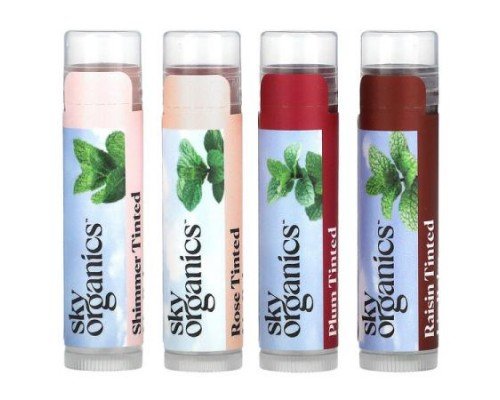 Sky Organics, Tinted Lip Balms with Beeswax, 4 Balms, 0.15 oz (4.25 g) Each