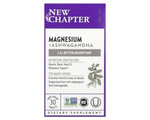 New Chapter, Magnesium + Ashwagandha, 30 Vegan Tablets