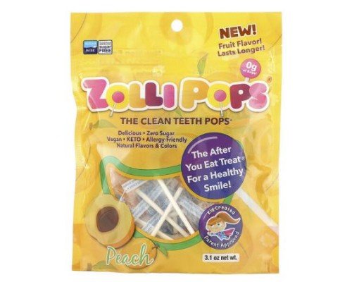 Zollipops, The Clean Teeth Pops, Peach, 3.1 oz