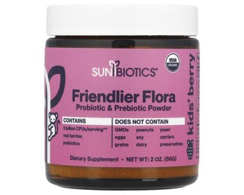 Sunbiotics, Kids Friendlier Flora, Probiotic & Prebiotic Powder, Berry, 5 Billion CFU, 2 oz (56 g)