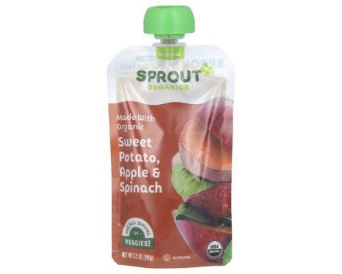 Sprout Organics, Baby Food, 6 Months & Up, Sweet Potato, Apple & Spinach, 3.5 oz (99 g)