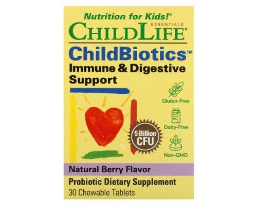 ChildLife Essentials, ChildBiotics, Immune & Digestive Support, Natural Berry, 5 Billion CFU, 30 Chewable Tablets