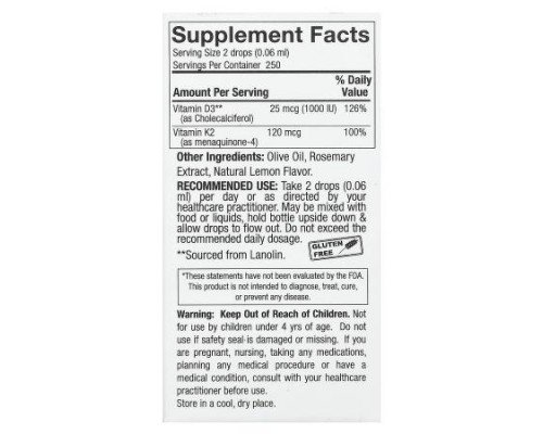 Nature's Answer, Vitamin D3 & K2, 0.5 fl oz (15 ml)