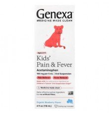 Genexa, Kids' Pain & Fever, Ages 2-11, Organic Blueberry, 160 mg, 4 fl oz (118 ml)