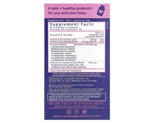LoveBug Probiotics, Prenatal Probiotic, 20 Billion CFU, 30 Count