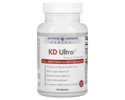 Arthur Andrew Medical, KD Ultra, Full Spectrum K2 with Vegan D3, 90 Capsules