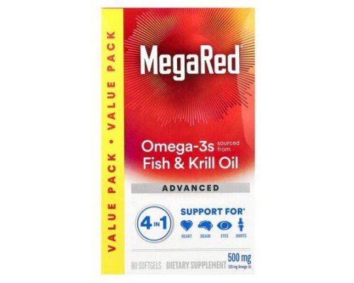 Schiff, MegaRed, Omega-3s Fish & Krill Oil, Advanced 4in1, Vanilla, 500 mg, 80 Softgels