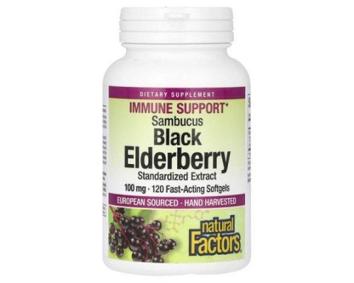 Natural Factors, Sambucus Black Elderberry, 100 mg, 120 Fast-Acting Softgels