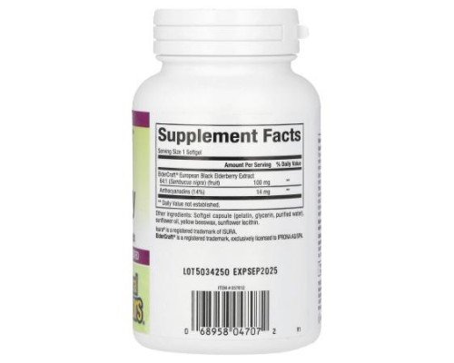 Natural Factors, Sambucus Black Elderberry, 100 mg, 120 Fast-Acting Softgels