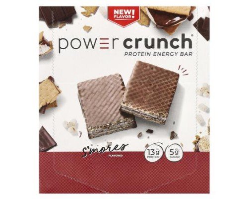 BNRG, Power Crunch® Protein Energy Bar, S'mores, 12 Bars, 1.4 oz (40 g) Each