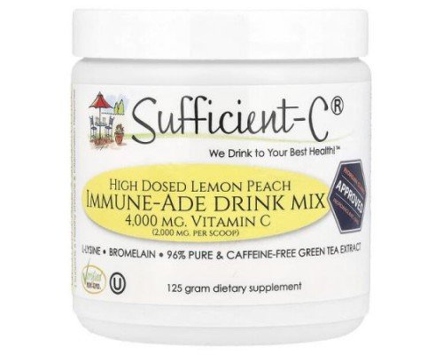 Sufficient C, High Dosed Immune-Ade Drink Mix, Lemon Peach, 125 g