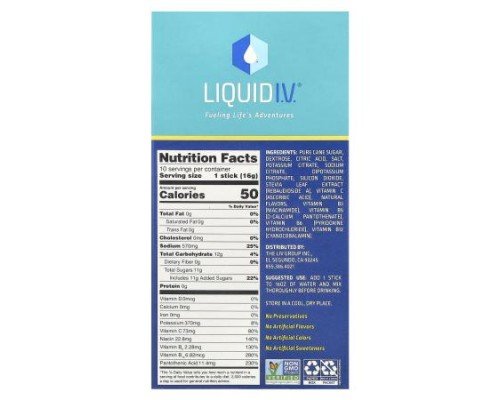 Liquid I.V., Hydration Multiplier®, Electrolyte Drink Mix, Lemon Lime, 10 Stick Packs, 0.56 oz (16 g) Each