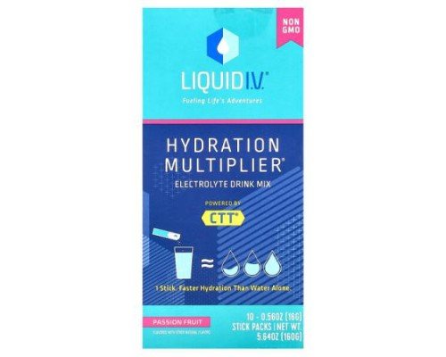Liquid I.V., Hydration Multiplier, Electrolyte Drink Mix, Passion Fruit, 10 Stick Packs, 0.56 oz (16 g) Each