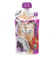 Happy Family Organics, Happy Tot, Super Morning, Dairy Free, For 2+ Years, Organic Apples, Acai, Coconutmilk, Oats & Chia, 4 oz (113 g)