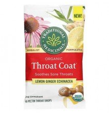 Traditional Medicinals, Organic Throat Coat® Drops, Lemon Ginger Echinacea, 16 Pectin Throat Drops
