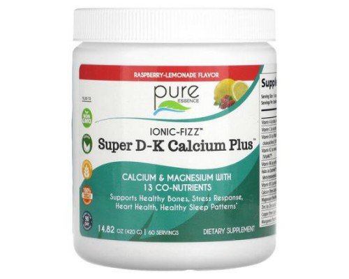 Pure Essence, Ionic-Fizz, Super D-K Calcium Plus, Raspberry Lemonade, 14.82 oz (420 g)
