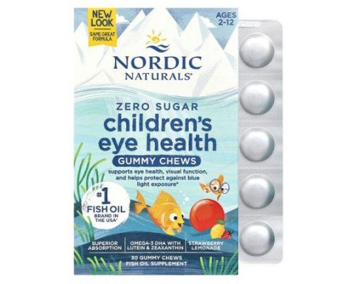 Nordic Naturals, Children's Eye Health Gummies, Zero Sugar, Ages 2-12, Strawberry Lemonade, 30 Gummy Chews