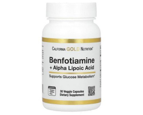 California Gold Nutrition, Benfotiamine + Alpha Lipoic Acid and L-Leucine, 30 Veggie Capsules