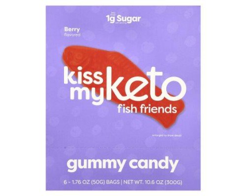 Kiss My Keto, Fish Friends Gummy Candy, Berry, 6 Bags, 1.76 oz ( 50 g) Each