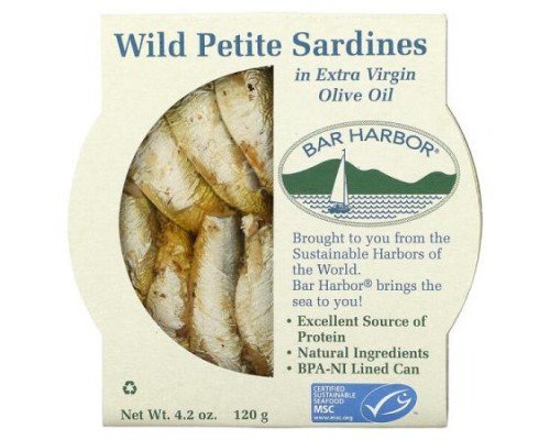 Bar Harbor, Wild Petite Sardines in Extra Virgin Olive Oil, 4.2 oz (120 g)