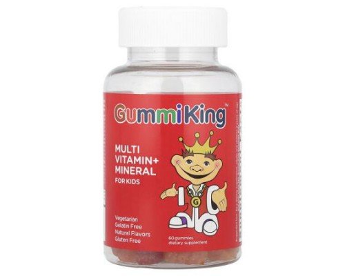 GummiKing, Multi Vitamin + Mineral For Kids, Grape, Lemon, Orange, Strawberry And Cherry, 60 Gummies