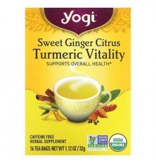Yogi Tea, Sweet Ginger Citrus Turmeric Vitality, Caffeine Free, 16 Tea Bags, 1.12 oz (32 g)