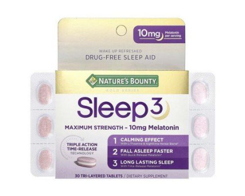 Nature's Bounty, Gold Series, Sleep 3, Maximum Strength, 30 Tri-Layered Tablets
