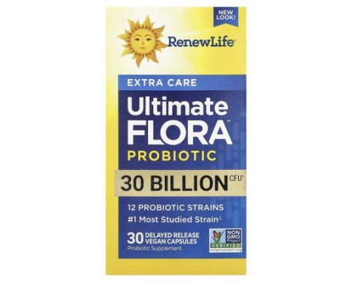 Renew Life, Extra Care Ultimate Flora™ Probiotic , 30 Billion CFU, 30 Delayed Release Vegan Capsules