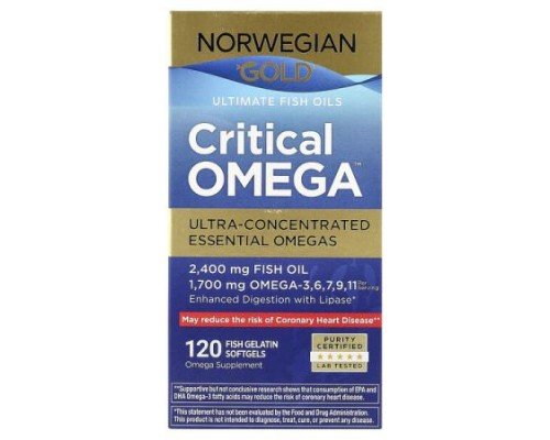 Renew Life, Norwegian Gold®, Critical Omega™ Ultimate Fish Oils, 120 Fish Gelatin Softgels