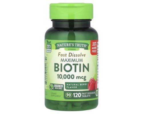 Nature's Truth, Maximum Biotin, Natural Berry, 10,000 mcg, 120 Fast Dissolve Tablets