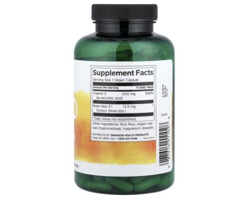 Swanson, C-500, Vitamin C With Rose Hips, 250 Vegan Capsules
