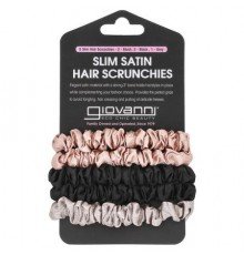 Giovanni, Slim Satin Hair Scrunchies, Blush, Black, Gray,  5 Scrunchies