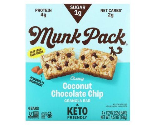 Munk Pack, Chewy Granola Bar, Coconut Chocolate Chip,  4 Bars, 1.12 oz (32 g) Each