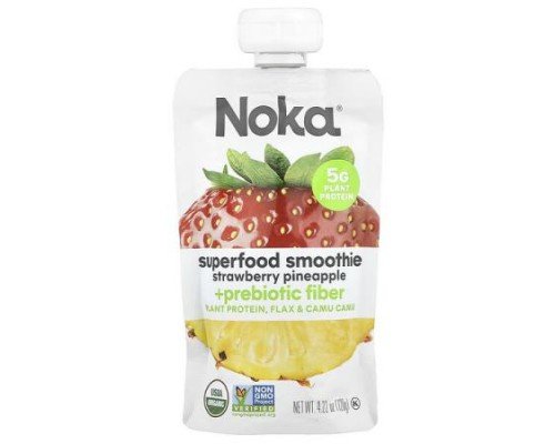 Noka, Superfood Smoothie + Prebiotic Fiber, Strawberry Pineapple, 4.22 oz (120 g)