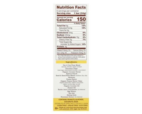 Simple Mills, Soft Baked Almond Flour Bars, Peanut Butter Chocolate Chip,  5 Bars, 1.19 oz (34 g) Each