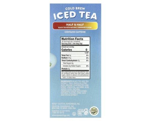 Celestial Seasonings, Cold Brew Iced Tea, Half & Half Black Tea with Natural Lemonade, 18 Tea Bags, 1.1 oz ( 33 g)