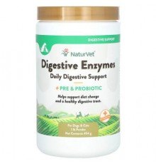 NaturVet, Digestive Enzymes, Daily Digestive Support + Pre & Probiotic Powder, For Dogs & Cats, 1 lb (454 g)