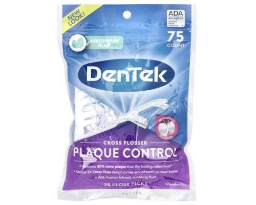 DenTek, Cross Flosser, Plaque Control, Mouthwash Blast, 75 Floss Picks