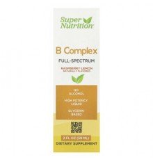 Super Nutrition, B Complex Full Spectrum with Vitamin B12, Pantothenic Acid, Biotin, and Niacin, Raspberry Lemon, 2 fl oz (59 ml)