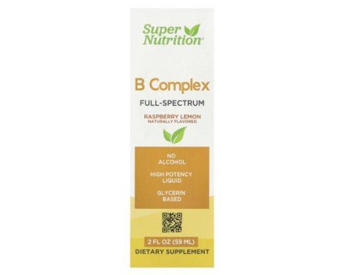 Super Nutrition, B Complex Full Spectrum with Vitamin B12, Pantothenic Acid, Biotin, and Niacin, Raspberry Lemon, 2 fl oz (59 ml)