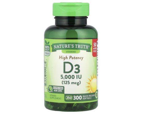 Nature's Truth, High Potency Vitamin D3, 125 mcg (5000 IU), 300 Quick Release Softgels