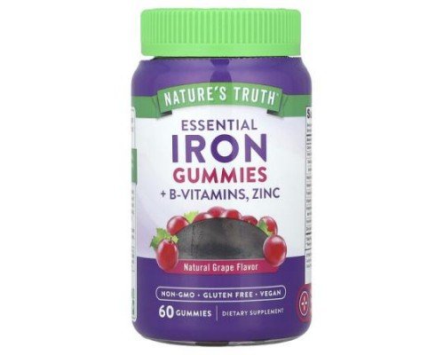 Nature's Truth, Essential Iron + B-Vitamins, Zinc Gummies, Natural Grape, 60 Gummies