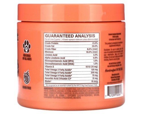 Natural Dog Company, Skin & Coat, For Dogs, All Ages, 90 Soft Chewable Bites, 9.5 oz (270 g)